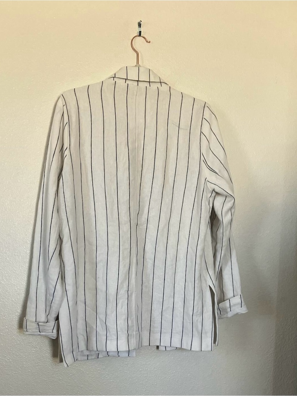 Abercrombie & Fitch Striped Linen Blend Blazer White Relaxed Oversize L NEW $120 - Picture 3 of 6